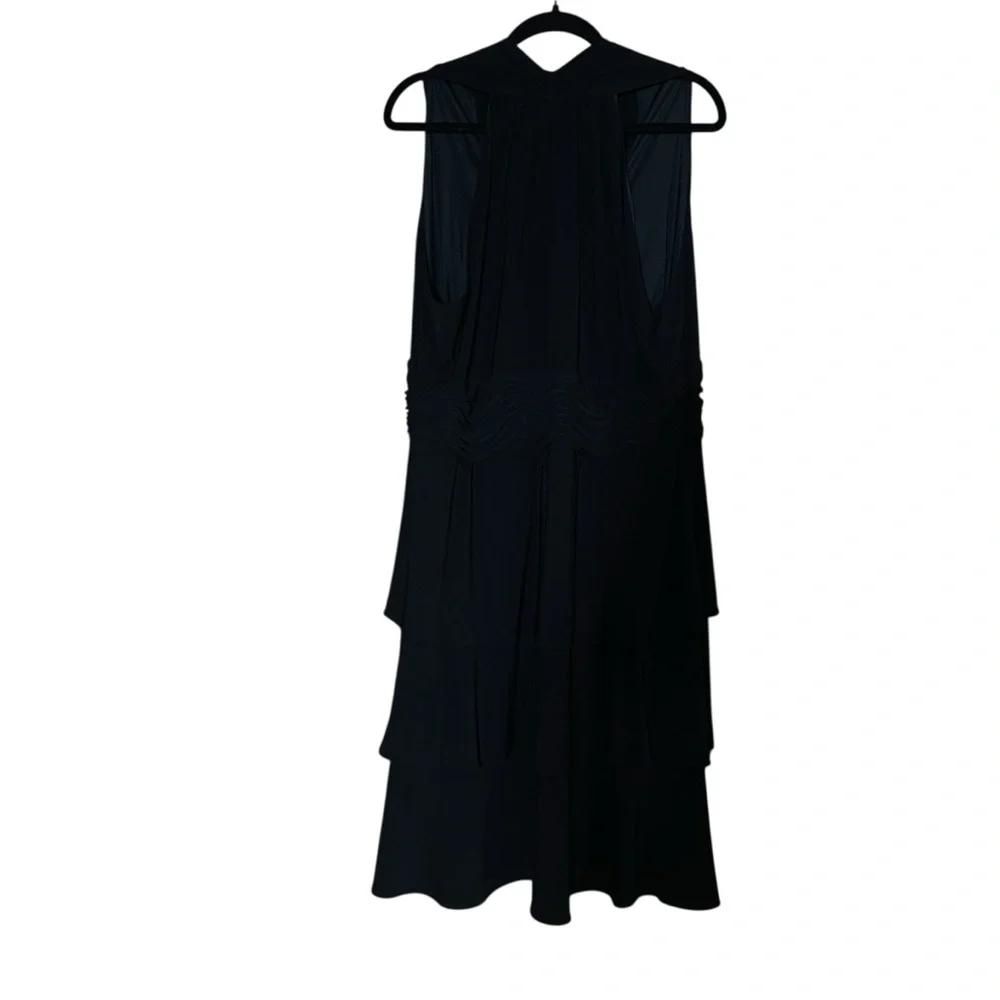 Evan Picone Black Tiered Midi Dress 20W | Ruched Waist V-Neck Flowy Cocktail - Picture 6 of 11